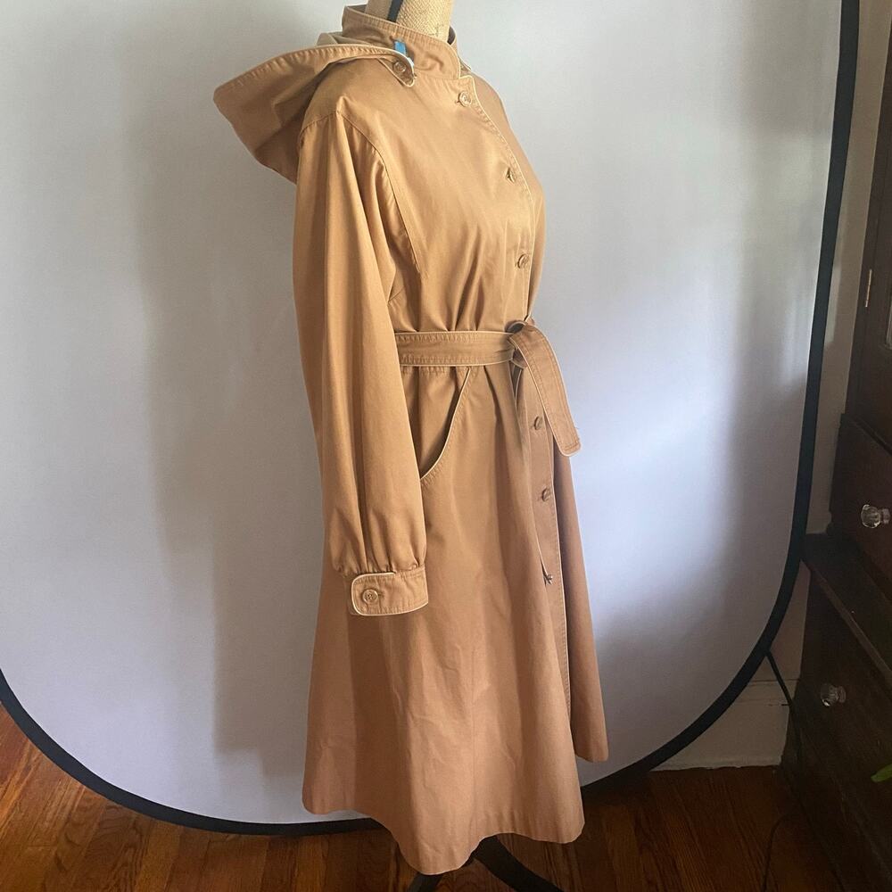 London Fog Taupe Trench Coat Hooded Belted Zip-Out Liner M/L Vintage Outerwear - Picture 4 of 17